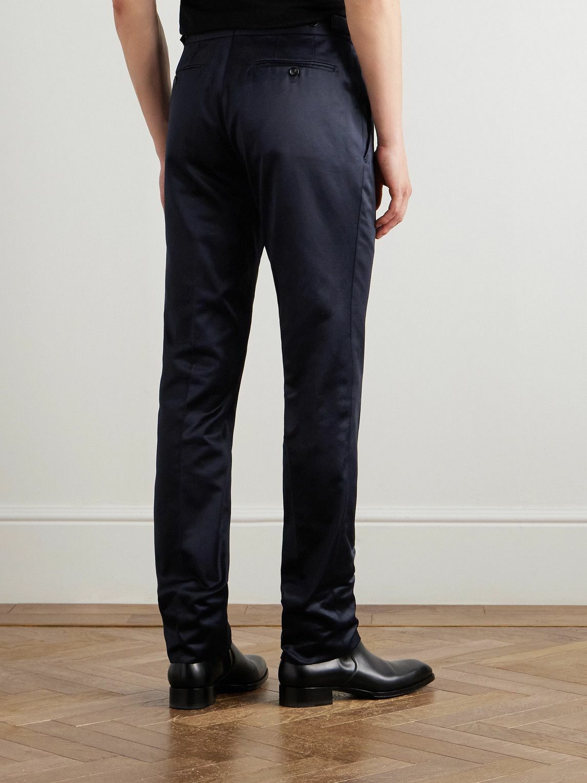 TOM FORD - Dyllan Straight-Leg Cotton-Satin Trousers - Blue