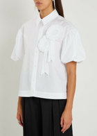 Simone Rocha Floral-appliquéd Cropped Cotton-poplin Shirt White
