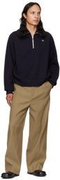 Recto Navy Double Ribbed Half-Zip Sweater