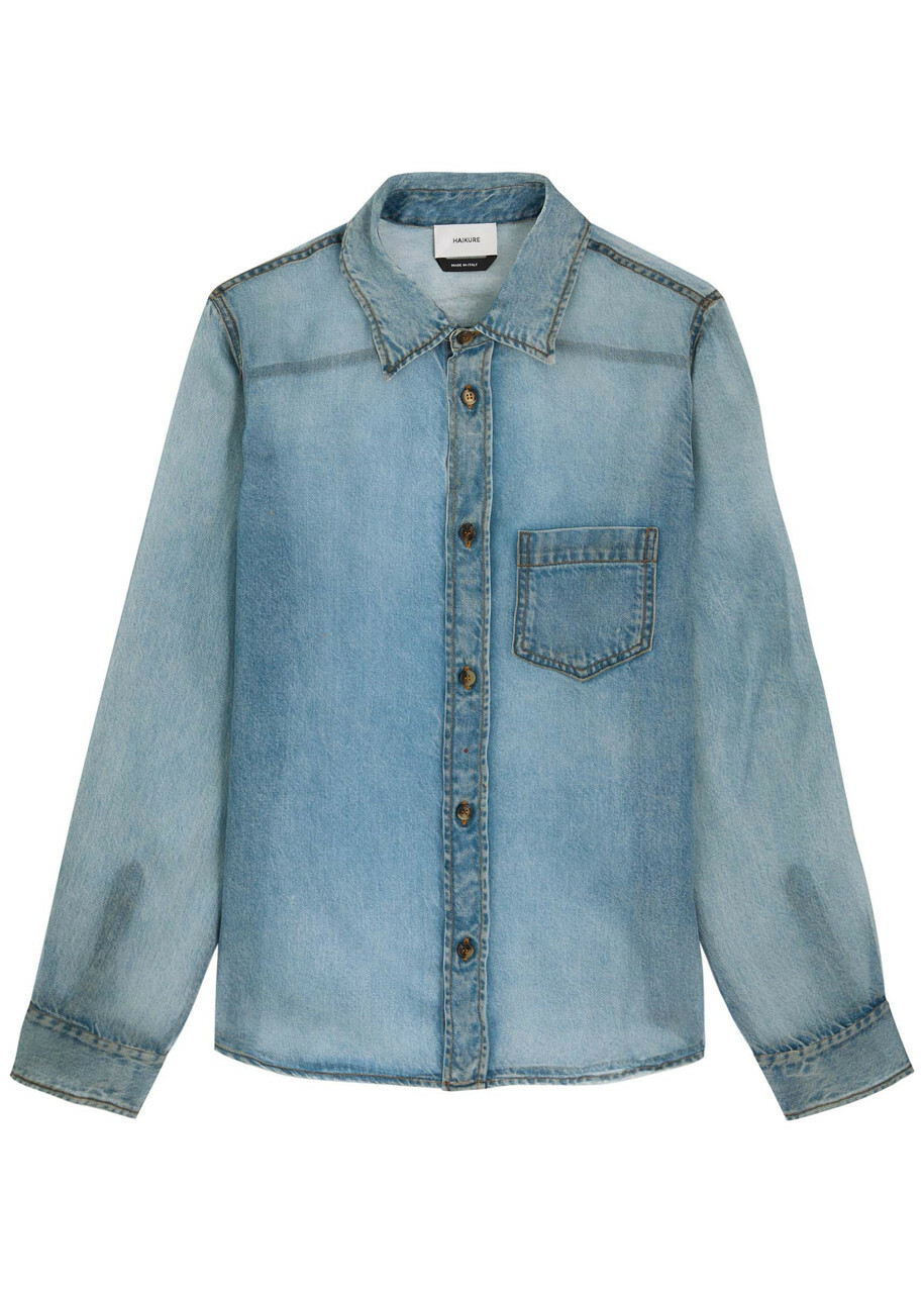 Haikure Ronda Blue Denim Print Silk-chiffon Shirt