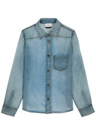 Haikure Ronda Blue Denim Print Silk-chiffon Shirt