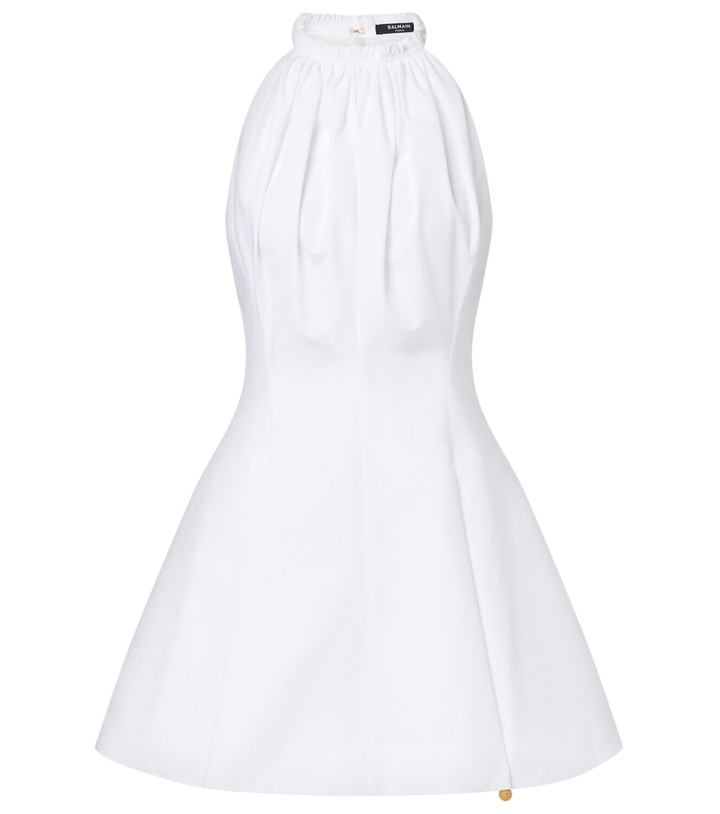 Photo: Balmain Ruched cotton poplin minidress