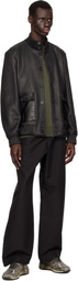 Golden Goose Black Embossed Stripes Leather Bomber Jacket