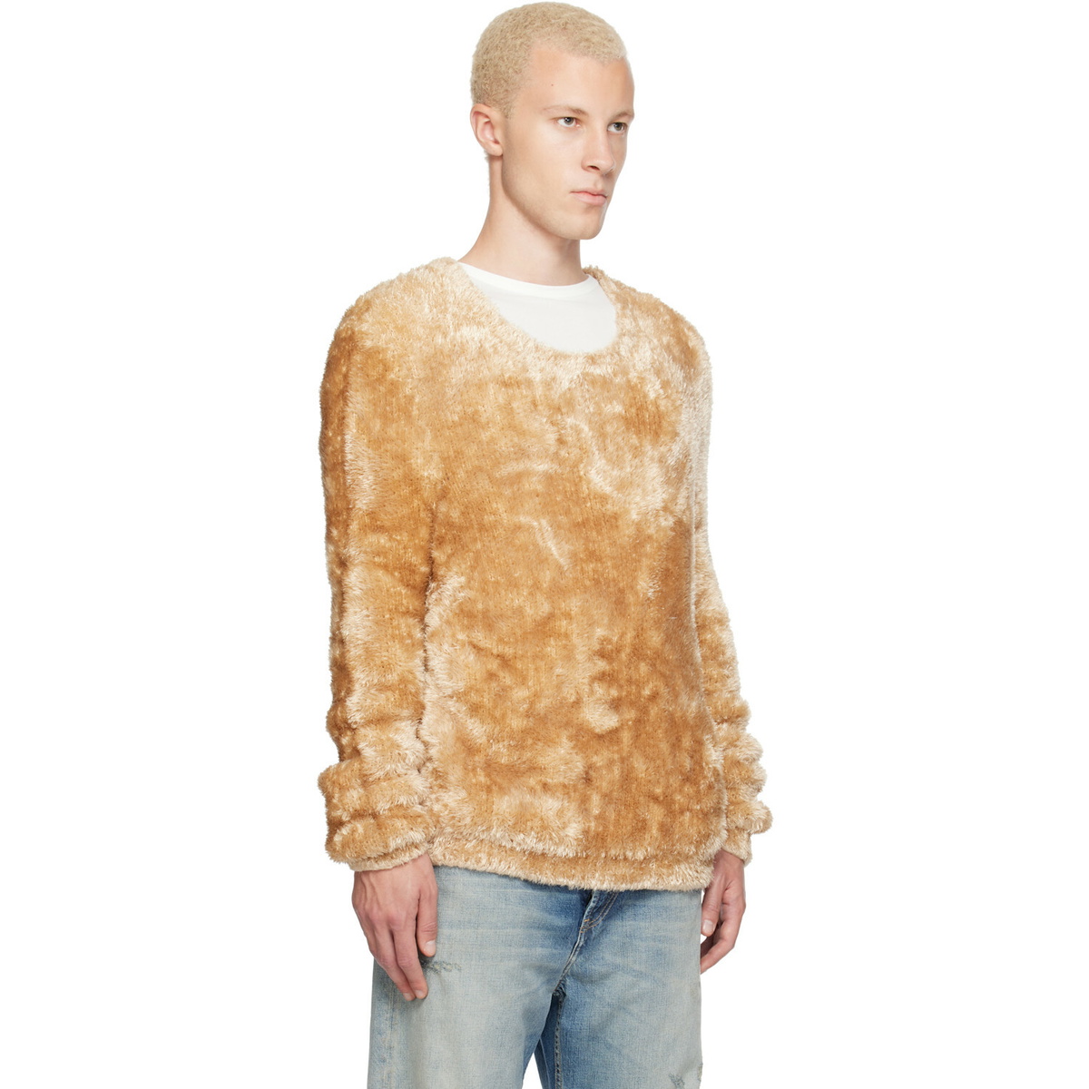 Marine Serre Beige Wild Fluffy Knit Crewneck Sweater