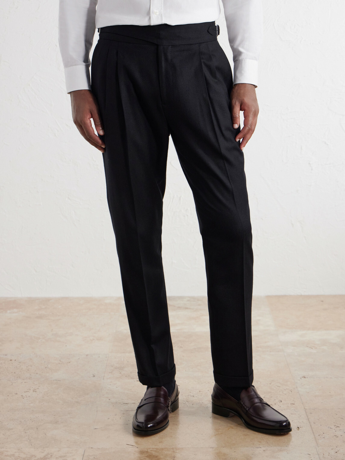 Mr P. - Tapered Pleated Wool-Flannel Suit Trousers - Black