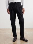 Mr P. - Tapered Pleated Wool-Flannel Suit Trousers - Black