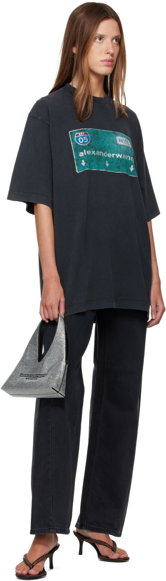 Alexander Wang Silver & Black Pike Crystal Mini Bag