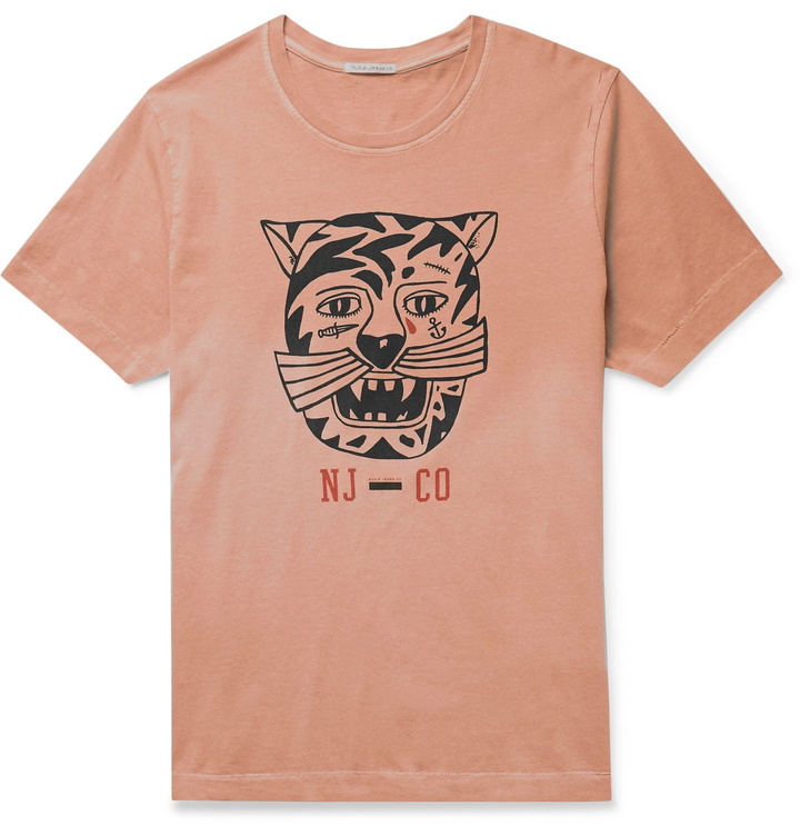 Photo: Nudie Jeans - Roy Misfit Creature 2 Printed Stone-Washed Organic Cotton-Jersey T-Shirt - Pink