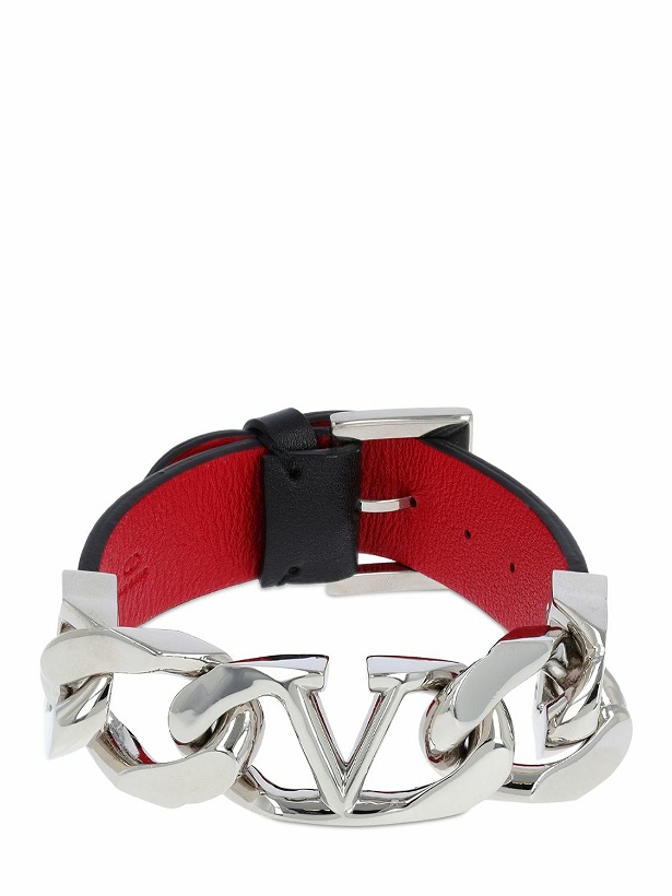 Photo: VALENTINO GARAVANI - V Logo & Chain Leather Belt Bracelet