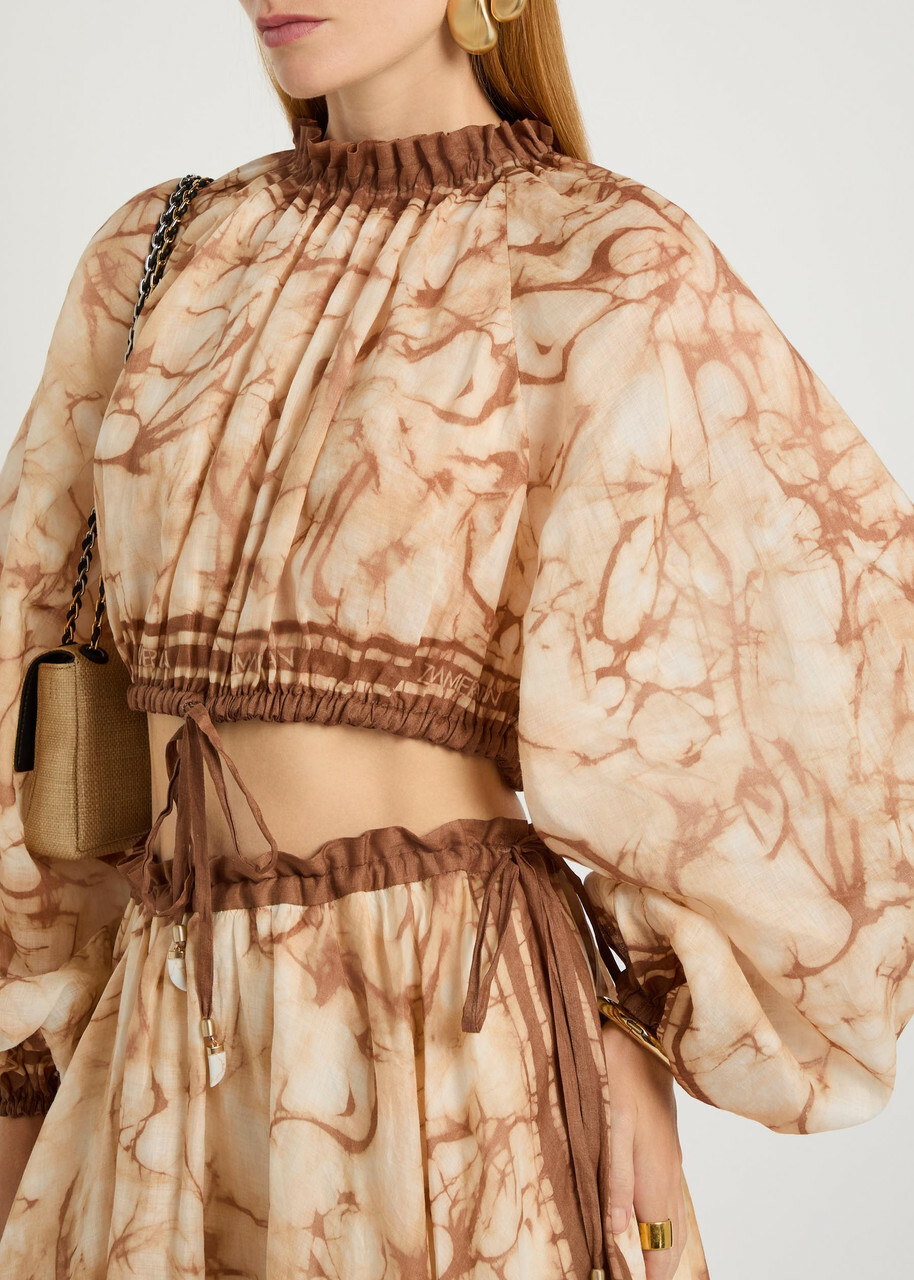 Zimmermann Indra Tie-dye Cropped Ramie top Brown