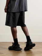 Balenciaga - Wide-Leg Distressed Cotton-Ripstop Drawstring Cargo Shorts - Black