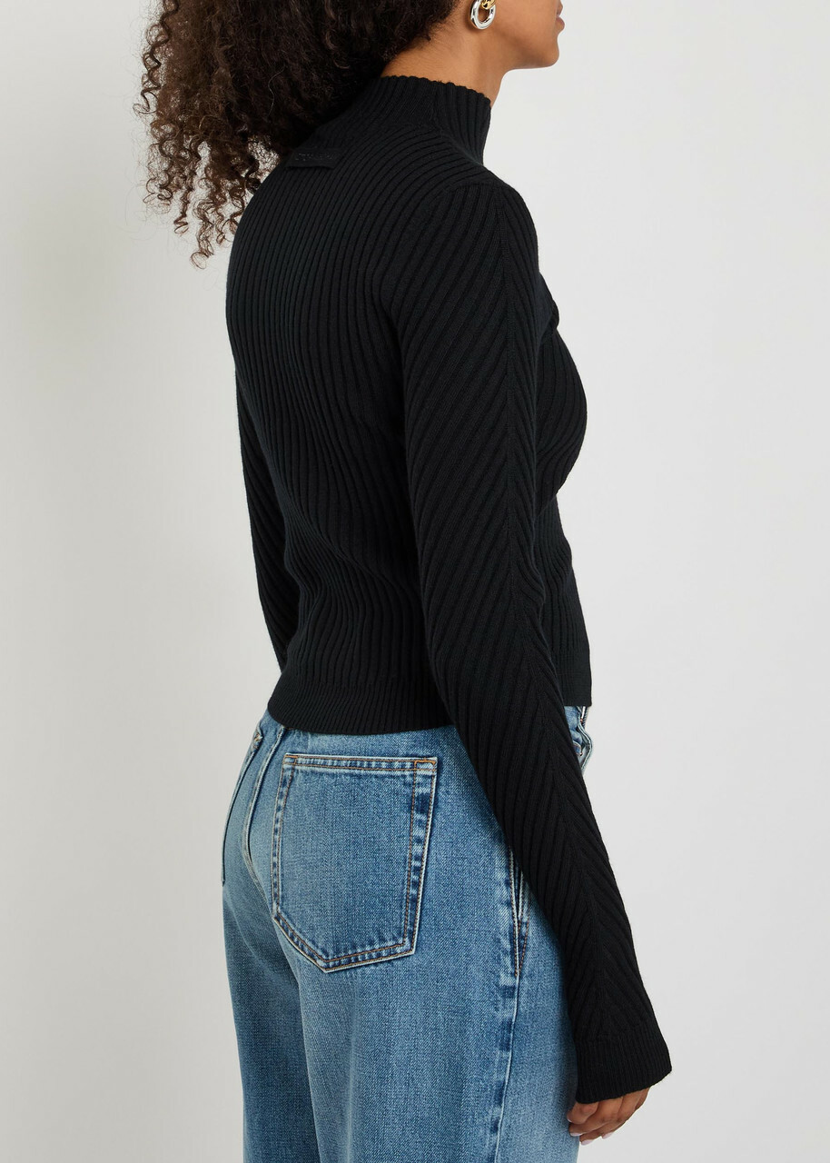 Victoria Beckham Georgia Ribbed Merino Wool Jumper Black