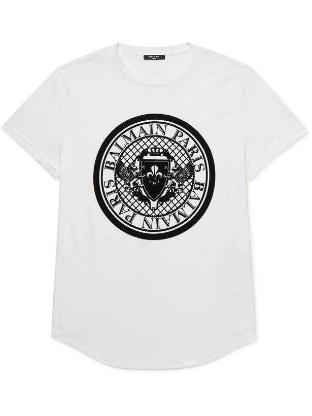 Photo: BALMAIN - Logo-Flocked Cotton-Jersey T-Shirt - White