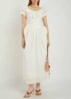 Thierry Colson Falbala Embroidered Cotton Midi Dress Off White