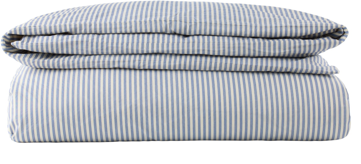 Tekla White & Blue Percale Duvet Cover, Queen