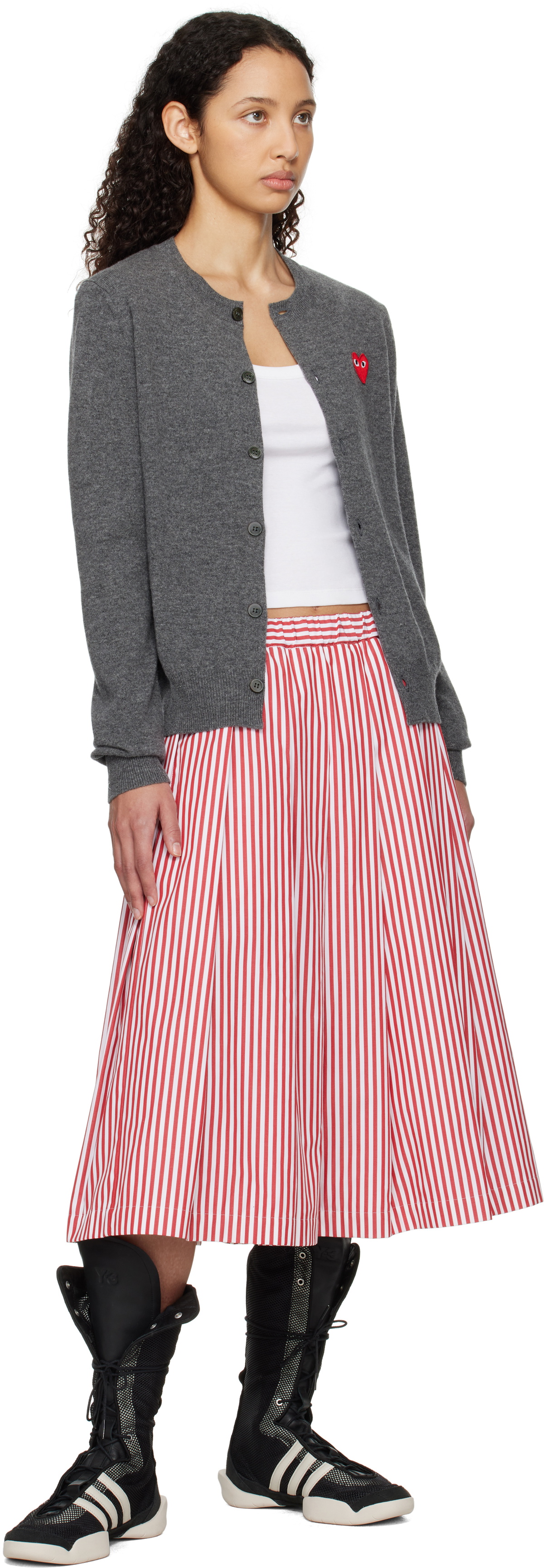 COMME des GARÇONS PLAY Gray Round Neck Cardigan