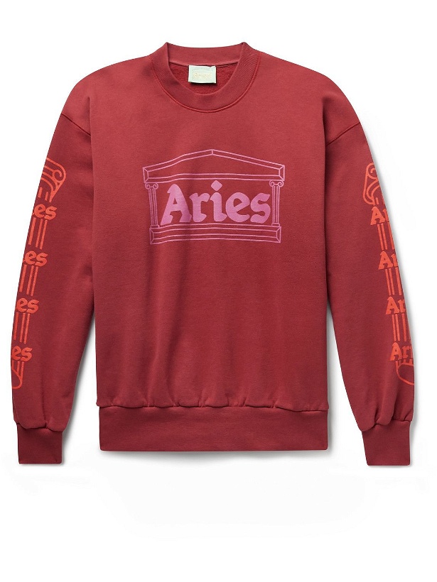 Photo: Aries - Column Logo-Print Cotton-Jersey Sweatshirt - Red
