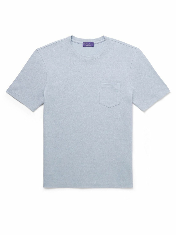 Photo: Ralph Lauren Purple label - Linen and Cotton-Blend Piqué T-Shirt - Blue
