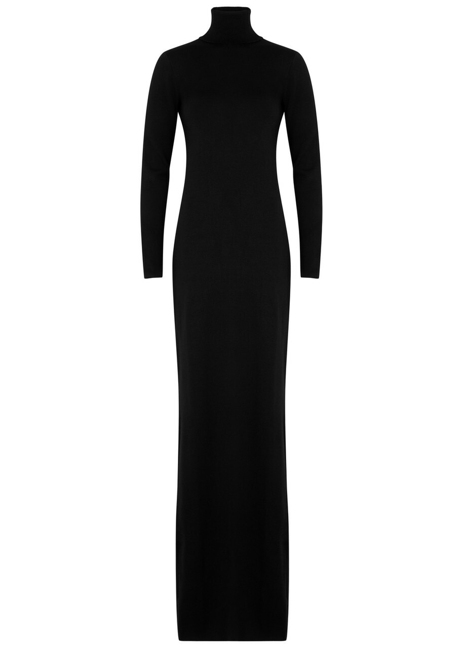 Saint Laurent Women's Black Roll-neck Wool Maxi Dress Size (UK14/L) Leg Split & Cut-out Details Saint Laurent Saint Laurent Women's Black Roll-neck Wool Maxi Dress Size (UK14/L) Leg Split & Cut-out Details Saint Laurent