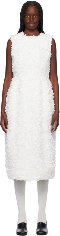 Photo: Comme des Garçons White Tulle Flower Tape Embroidery Midi Dress