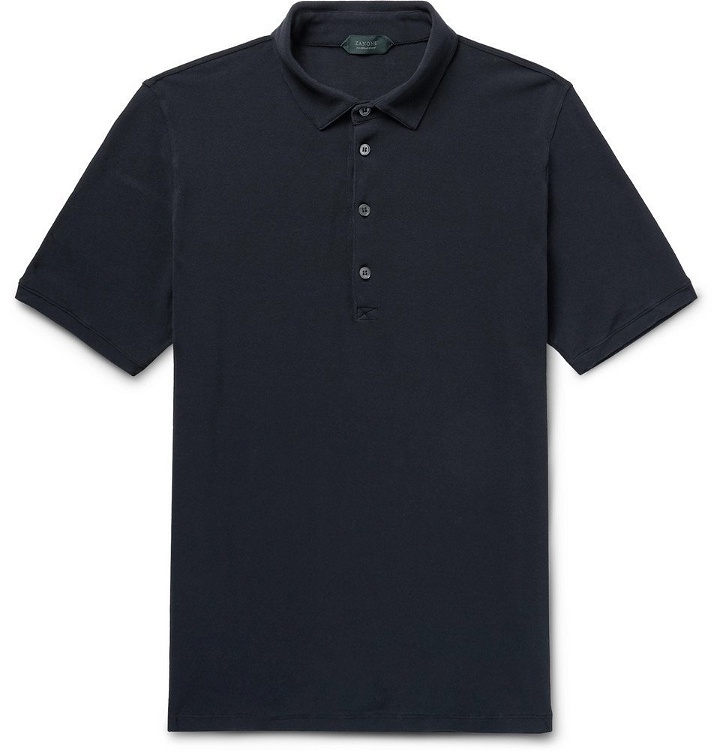 Photo: Incotex - Slim-Fit Cotton-Piqué Polo Shirt - Midnight blue