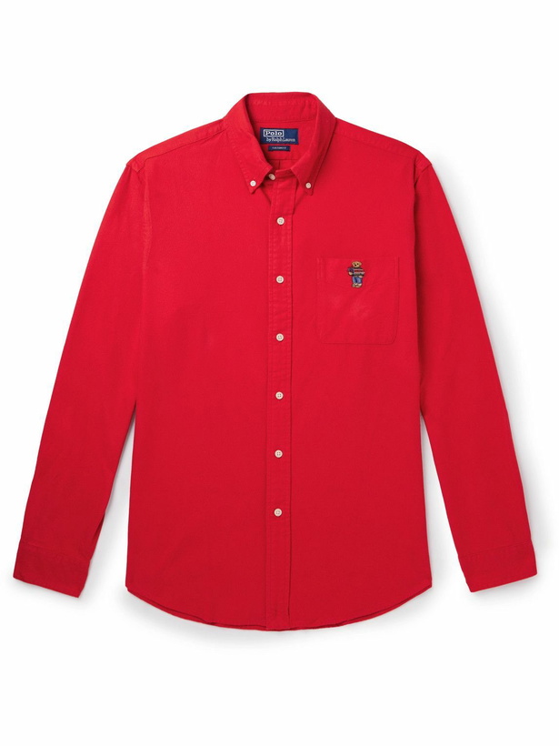 Photo: Polo Ralph Lauren - Button-Down Collar Logo-Embroidered Cotton-Flannel Shirt - Red