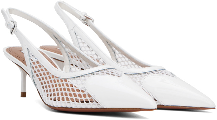 ALAÏA White Heart Slingback Fishnet Heels