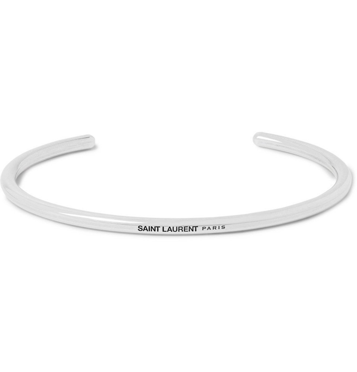 Photo: SAINT LAURENT - Logo-Engraved Silver-Tone Cuff - Silver