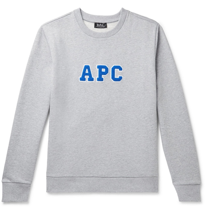 Photo: A.P.C. - Malcolm Logo-Appliquéd Mélange Loopback Cotton-Jersey Sweatshirt - Gray