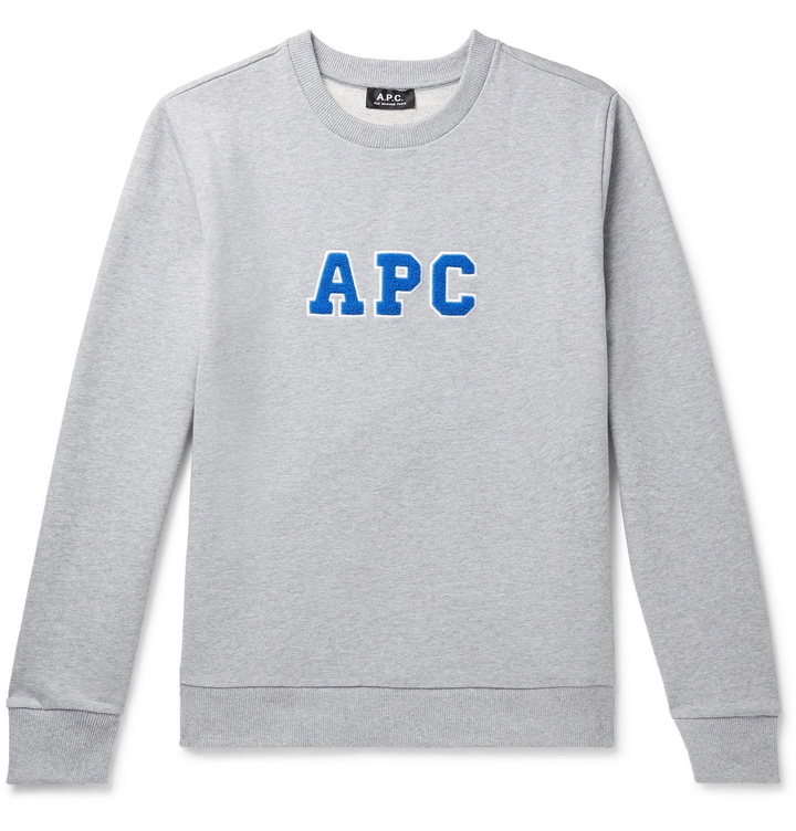 Photo: A.P.C. - Malcolm Logo-Appliquéd Mélange Loopback Cotton-Jersey Sweatshirt - Gray