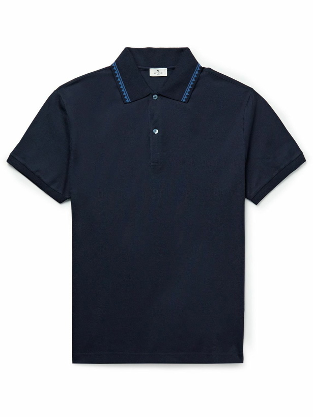 Photo: Etro - Printed Cotton-Piqué Polo Shirt - Blue