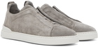 ZEGNA Gray Triple Stitch Sneakers