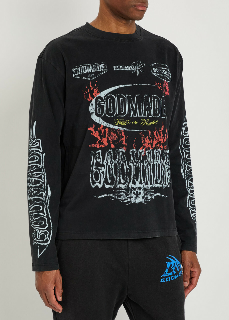 God Made Resilience Printed Cotton T-shirt Black