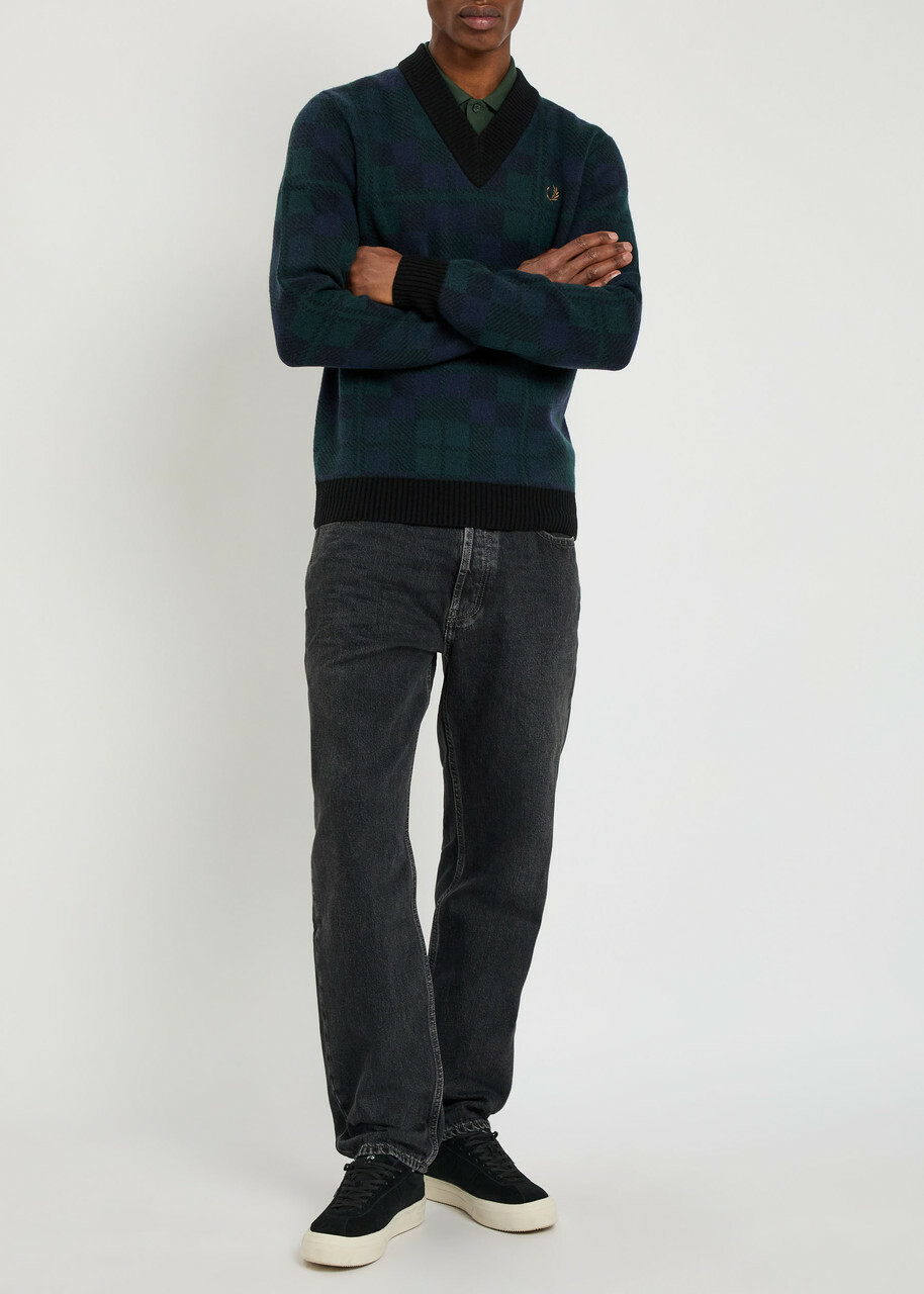 Fred Perry Blackwatch Tartan Wool-blend Jumper Navy