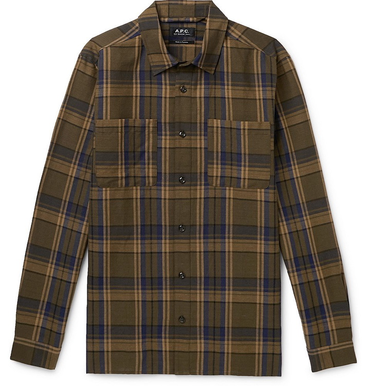 Photo: A.P.C. - Achille Checked Cotton and Linen-Blend Canvas Shirt - Brown