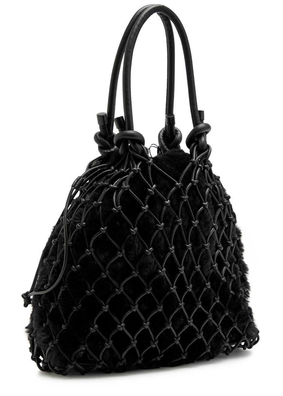 3.1 Phillip Lim Macrame Mini Caged Faur fur Tote - Black - One Size