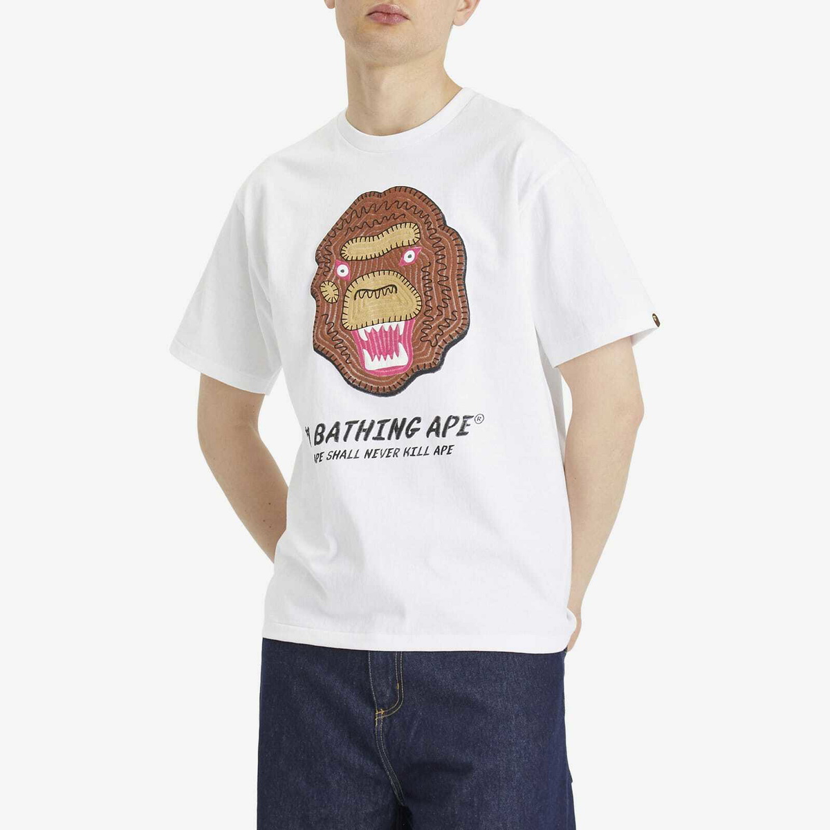 A Bathing Ape Men's Embroidery Style Souvenir Logo T-Shirt in White
