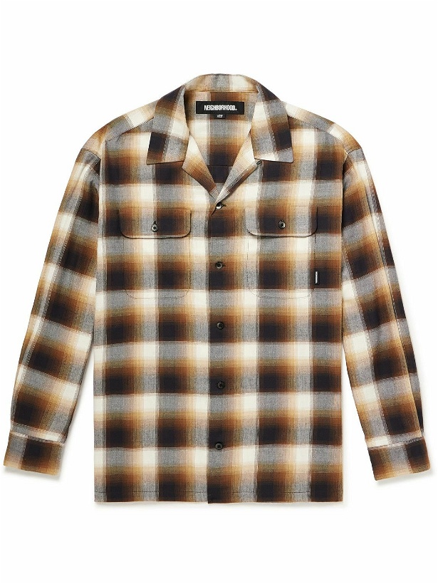 Photo: Neighborhood - Checked Cotton-Blend Flannel Shirt - Brown
