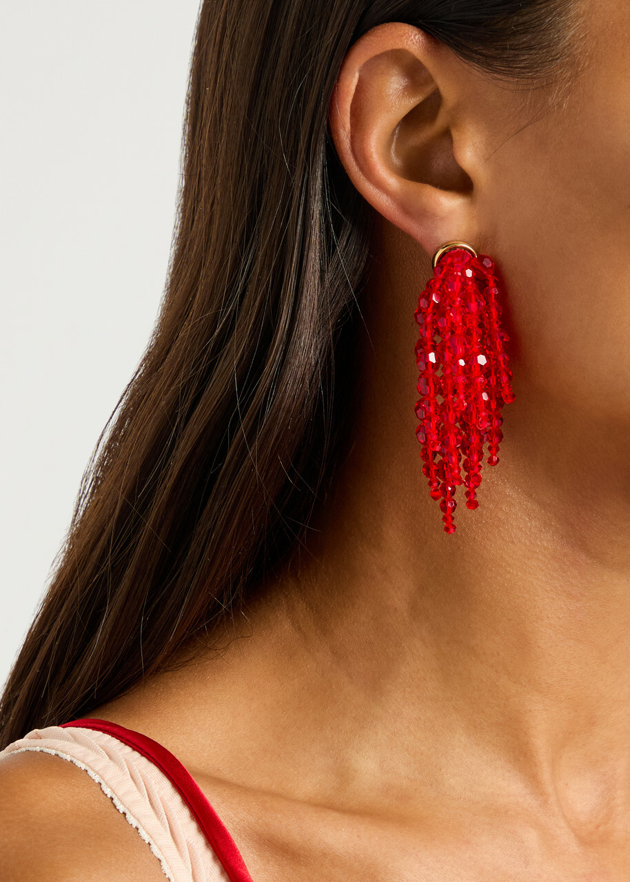 Simone Rocha Cascading Chandelier Beaded Drop Earrings - Red - One Size