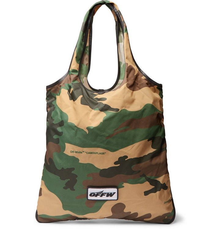 Photo: Off-White - Leather-Trimmed Camouflage-Print Canvas Tote Bag - Men - Green