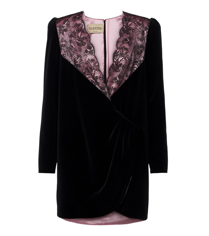 Photo: Valentino Lace-trimmed cotton velvet minidress