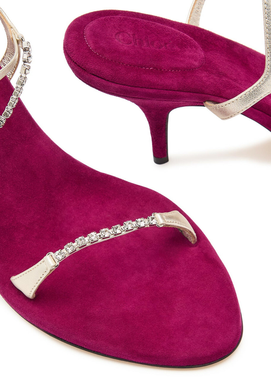 Chloe Zia 80 Crystal-embellished Velvet and Metallic Leather Sandals Purple