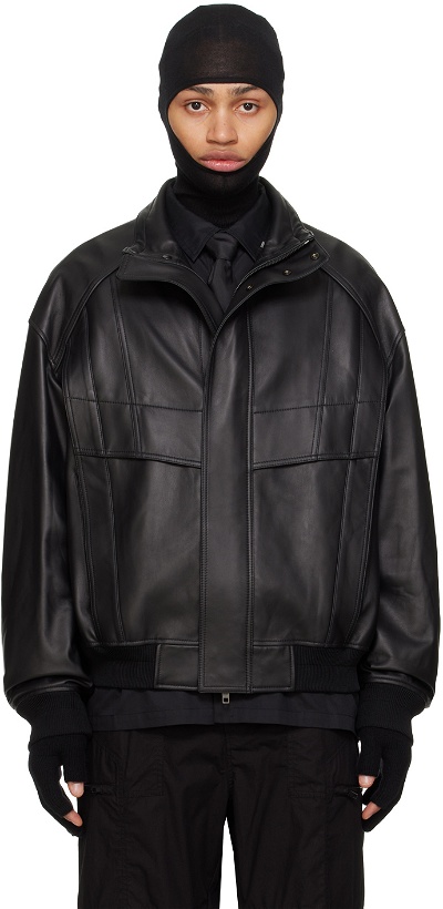 Photo: Juun.J Black Paneled Leather Jacket