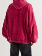 BALENCIAGA - Oversized Distressed Logo-Print Loopback Cotton-Jersey Hoodie - Pink