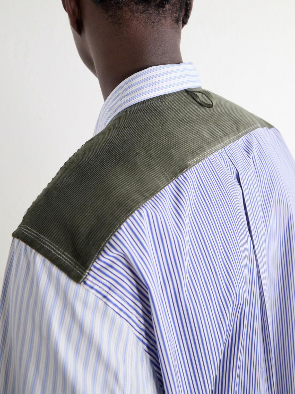 Junya Watanabe - Striped Corduroy and Twill-Trimmed Cotton-Poplin Shirt - Blue