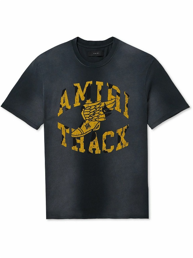Photo: AMIRI - Track Logo-Flocked Cotton-Jersey T-Shirt - Black