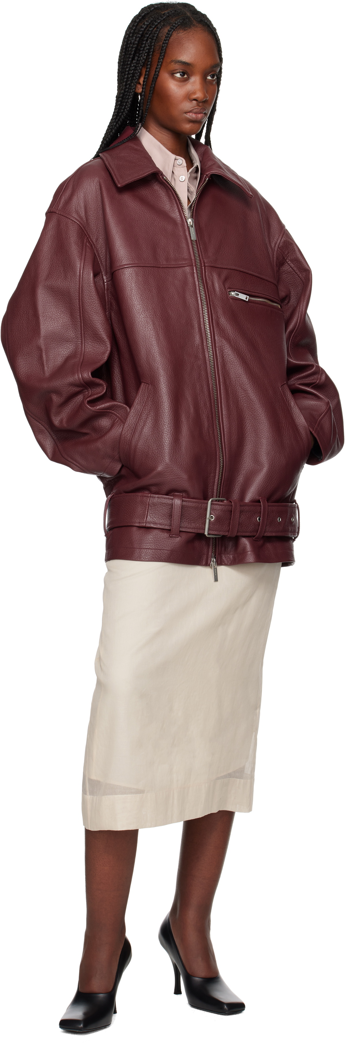 REMAIN Birger Christensen Burgundy Oversize Leather Jacket