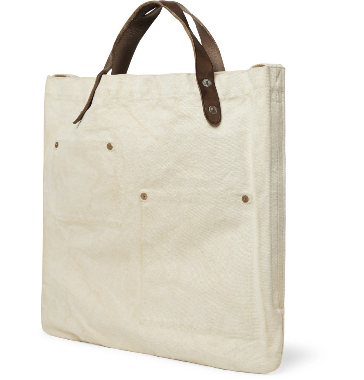 RRL - Men - Leather-trimmed logo-print Cotton-canvas Tote Bag Neutrals