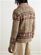 RRL - Shawl-Collar Cable-Kniited Linen-Blend Jacquard Cardigan - Brown