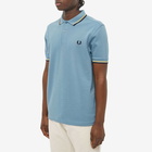 Fred Perry Men's Slim Fit Twin Tipped Polo Shirt in Azure Blue/Golden Hour/Navy